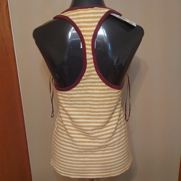 Y2K ZARA Tank Top Yellow Striped Sleeveless Halter Back with Chupa Chups Patch - Picture 3 of 6